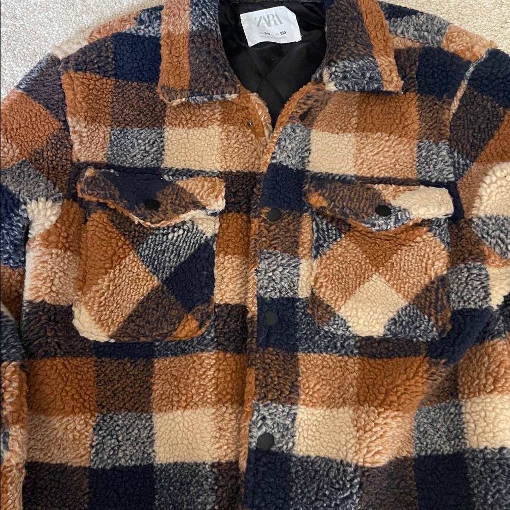 SOLD Zara Unisex Kids Brown/Navy Overshirt Jacket. Size 8/9. B3 - Picture 3 of 7